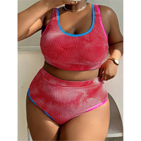 0XL - 4XL New Tie Dye Bikini Large Size Swimwear Plus Size Women Swimsuit Female Two-Pieces Bikini Set Bather Bathing Suit V5948