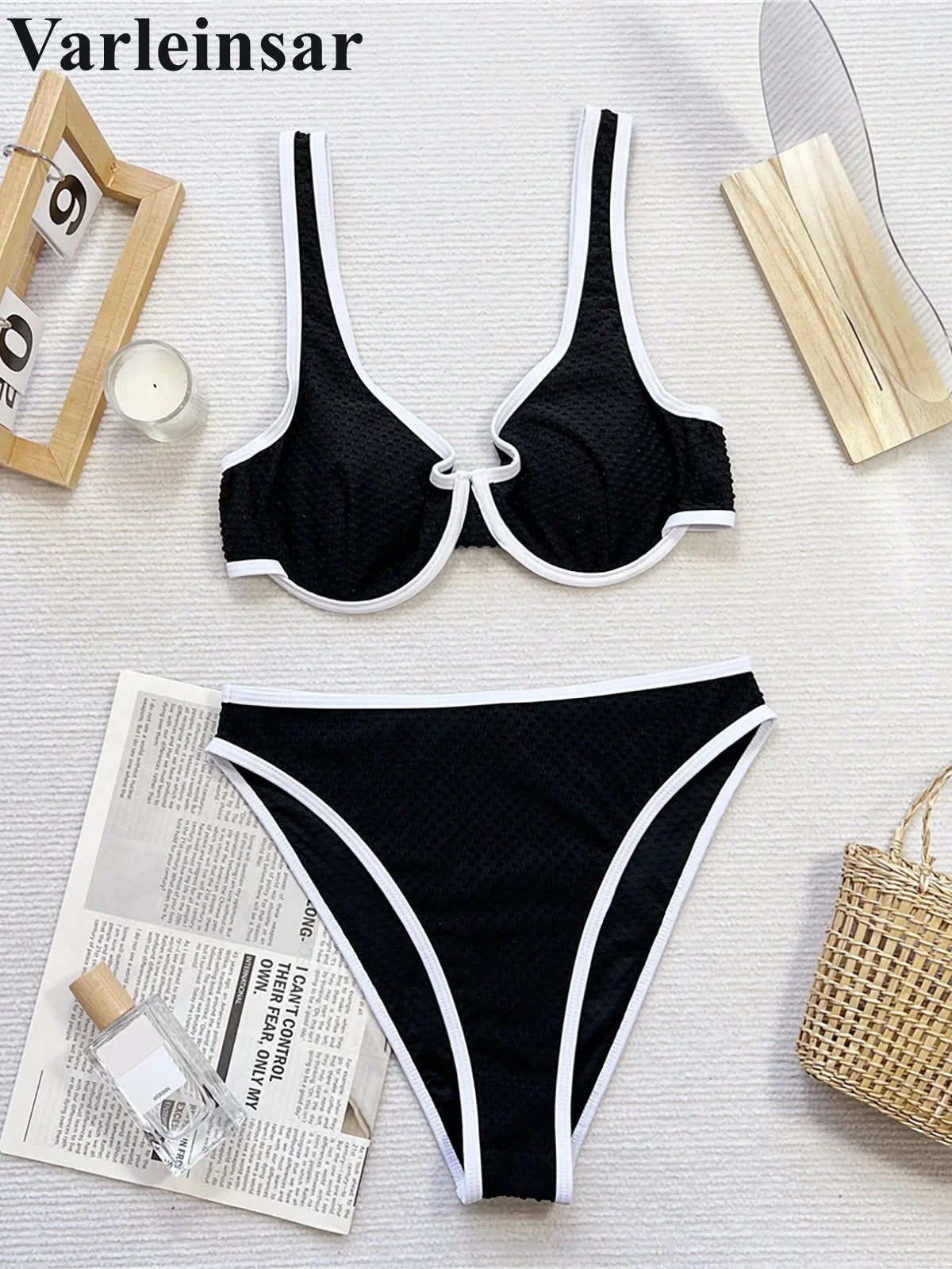 Sexy Splicing Underwired High Leg Cut Bikini Female Swimsuit Two-Pieces Bikini Set Women Swimwear Bather Bathing Suit Swim V6803