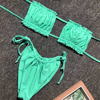 Sexy Leopard Bandeau Brazilian Bikini Swimsuit Female Swimwear Women Two-Pieces Bikini Set Pleated Bather Bathing Suit V1242L