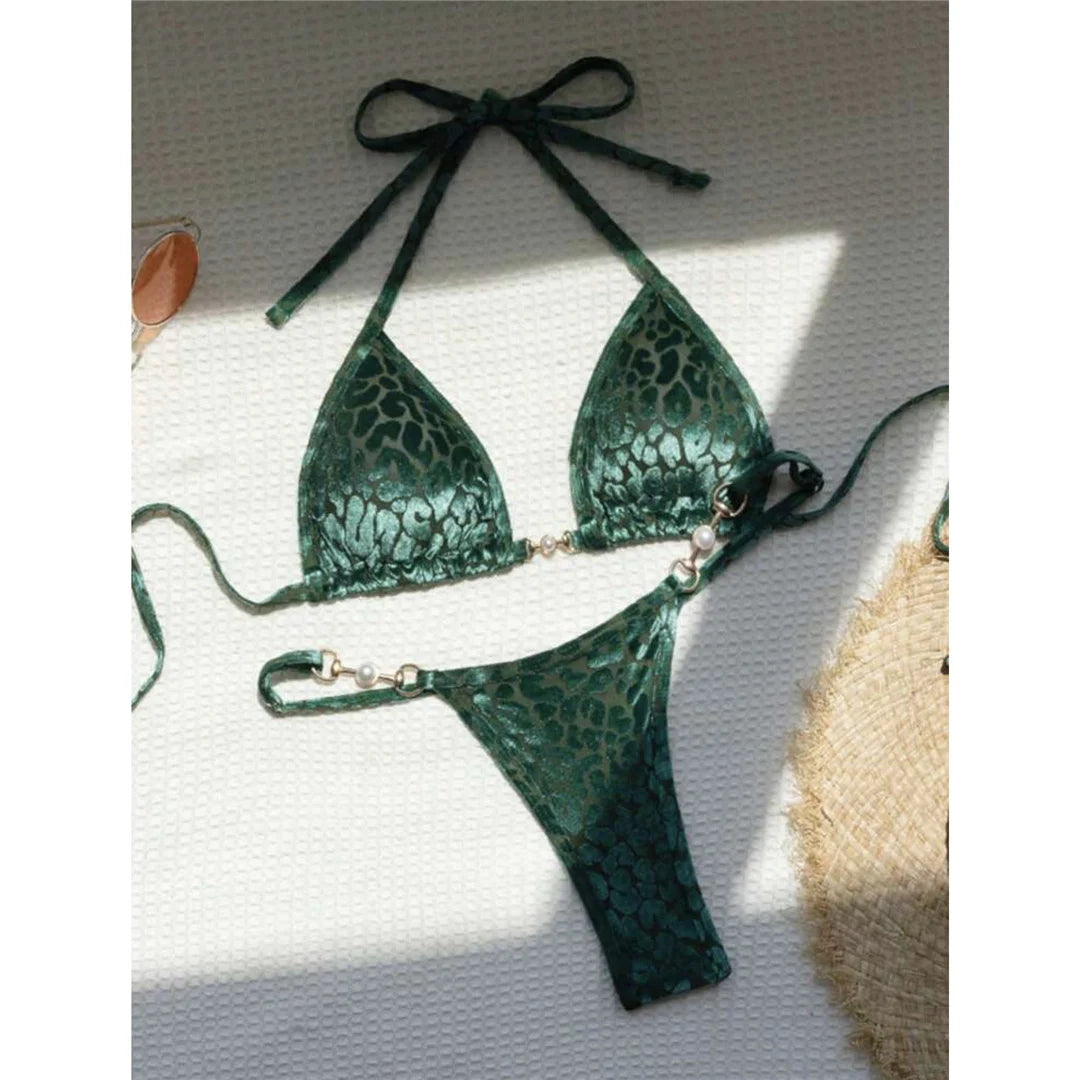 S- XL Leopard Halter Mini Micro Thong Bikini Women Swimwear Female Swimsuit Two-Pieces Bikini Set Bather Bathing Suit Swim V5207