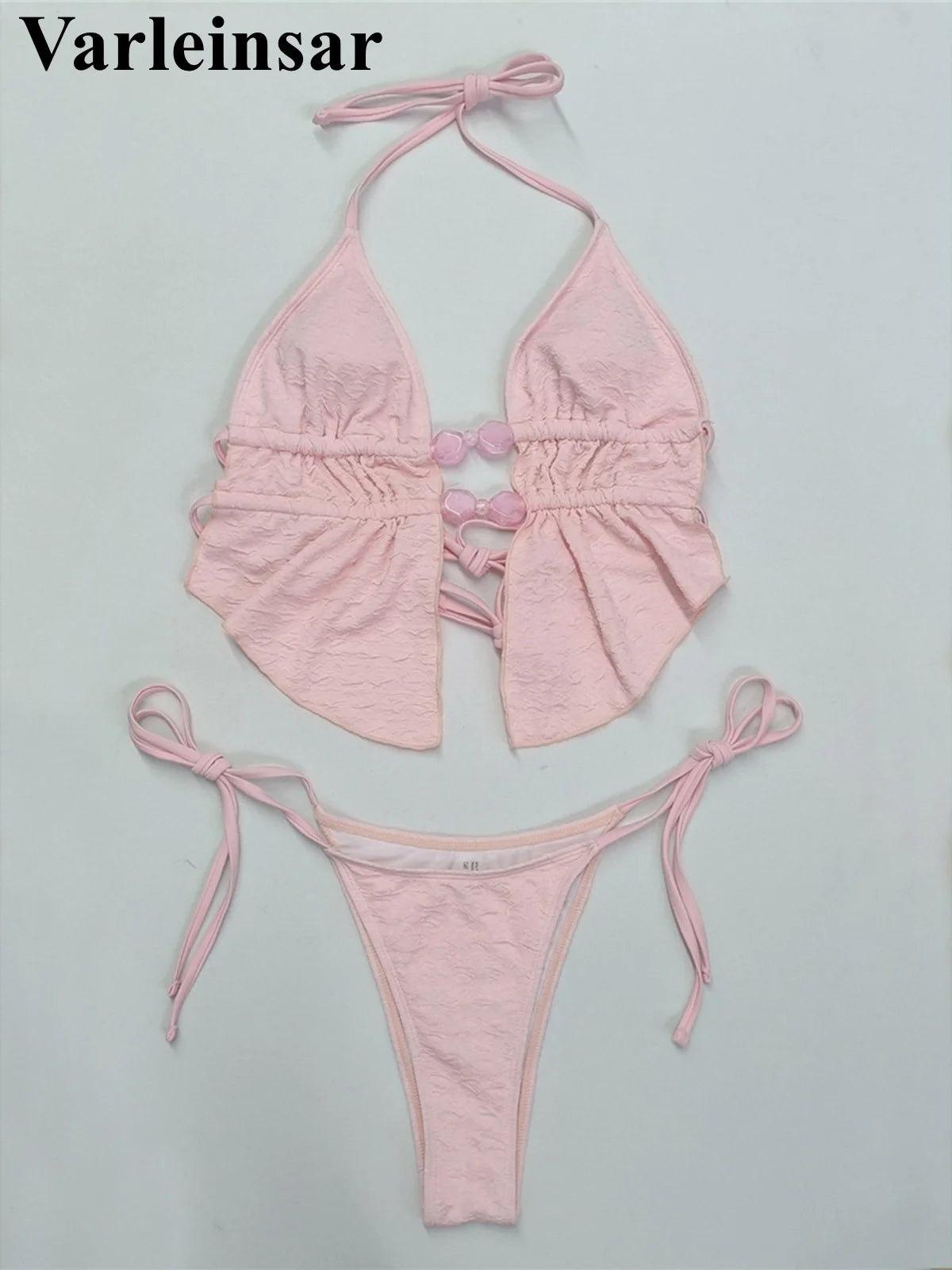 S - XL Wrinkled Bikini Halter Tankini Female Swimsuit Women Swimwear Two-Pieces Bikini Set Padded Bather Bathing Suit Swim V7819