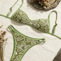 S - XL Green Printed Brazilian Bikini Women Swimwear Female Swimsuit Two-Pieces Bikini Set Padded Bather Bathing Suit Swim V8081