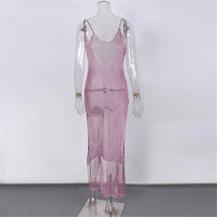 Sexy Sheer Net Mesh Knitted Glitter Tunic Beach Cover Up Cover-ups Long Beach Dress Beach Wear Beachwear Female Women Robe V651
