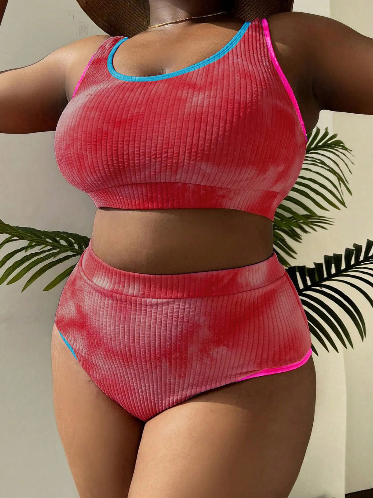 0XL - 4XL New Tie Dye Bikini Large Size Swimwear Plus Size Women Swimsuit Female Two-Pieces Bikini Set Bather Bathing Suit V5948