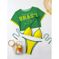 S -XL Cherry Printed Short Sleeve Bikini Female Swimsuit Women Swimwear Three-Pieces Bikini Set Bather Bathing Suit Swim V6854