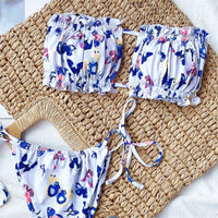 Sexy Leopard Bandeau Brazilian Bikini Swimsuit Female Swimwear Women Two-Pieces Bikini Set Pleated Bather Bathing Suit V1242L