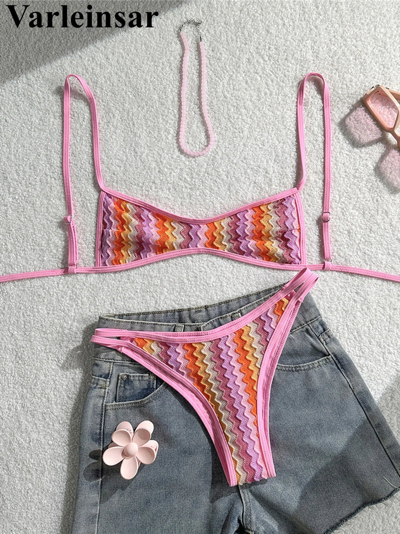 2026 Striped High Leg Cut Brazilian Bikini Female Swimsuit Women Swimwear Two-Pieces Bikini Set Bather Bathing Suit Swim V8216