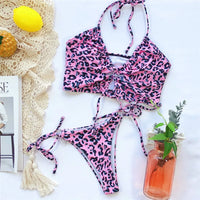 Sexy High Cut Leopard Bikini Women Swimwear Female Swimsuit Two-Pieces Bikini Set Lace Up Bather Bathing Suit Swim V1708