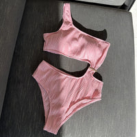 New Asymmetric Cut Out Wrinkled One Piece Swimsuit Women Swimwear Female One Shoulder Padded Bather Bathing Suit Swim Lady V4100