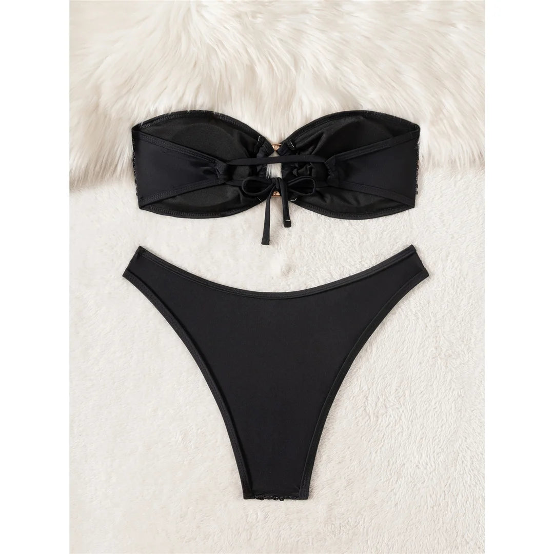 5 Colors Sequins Shiny Bling Women Swimwear Bandeau Bikini Female Swimsuit Two-Pieces Bikini Set Bather Bathing Suit Swim V7311