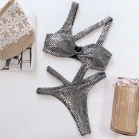 Sexy Snake Printed Asymmetric Bikini Female Swimsuit Women Swimwear Two-Pieces Bikini Set Strappy Bather Bathing Suit Swim V1923