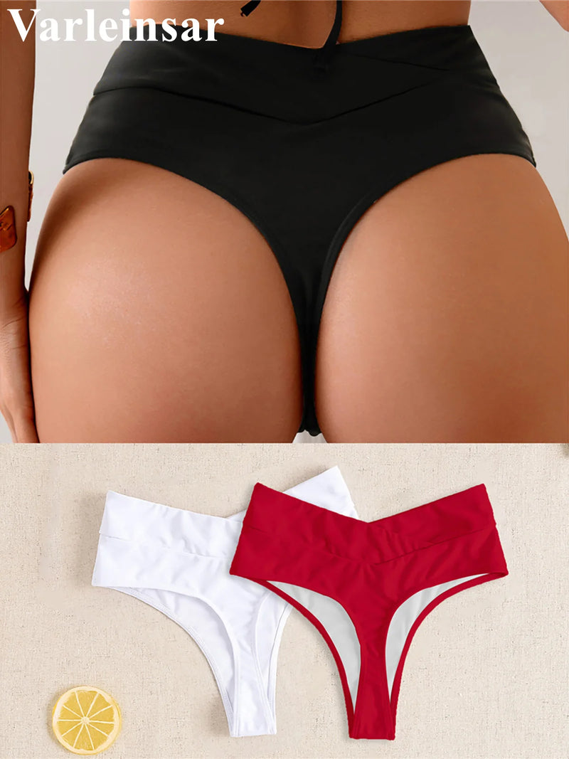 S - XL High Waist High Leg Cut Bikini Bottom Swim Brief Women Swimwear Female Bather Brazilian Tanga Panties Underwear V7095