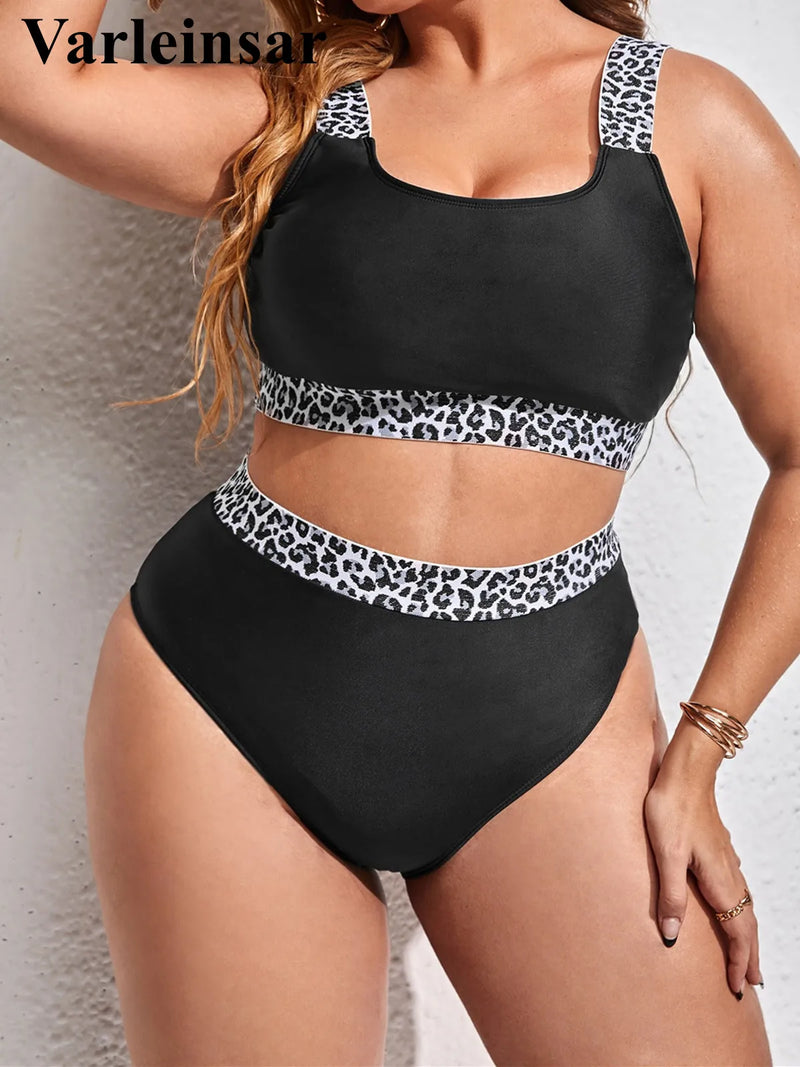 0XL - 4XL Splicing Bikini Plus Size Large Size Swimwear Women Swimsuit Female Two-Pieces Bikini Set Bather Bathing Suit V3785B