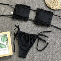 Sexy Leopard Bandeau Brazilian Bikini Swimsuit Female Swimwear Women Two-Pieces Bikini Set Pleated Bather Bathing Suit V1242L