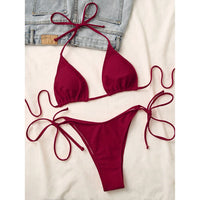 7 Colors Halter Brazilian Bikini Women Swimwear Female Swimsuit Two-Pieces Bikini Set Padded Bather Bathing Suit Swim Lady V3536