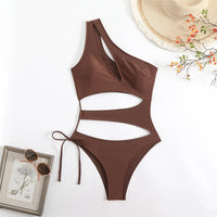 Cut Out Asymmetric One Shoulder One Piece Swimsuit Women Swimwear Female Monokini High Leg Cut Bather Bathing Suit Swim V6254