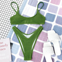 New Sexy Wrinkled Crinkled Bikini Female Swimsuit Women Swimwear Two-Pieces Bikini Set Mid Waist Bather Bathing Suit Swim V3032P