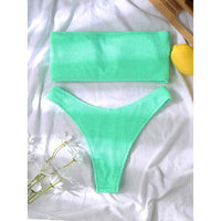Bandeau Strapless Wrinkled Crinkled Bikini Women Swimwear Female Swimsuit Two-Pieces Bikini Set Bather Bathing Suit Swim V3314B