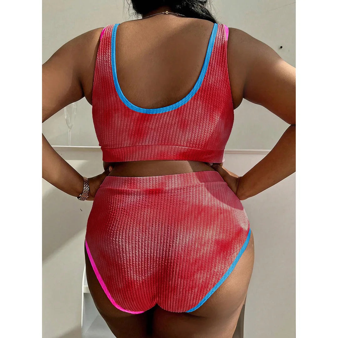 0XL - 4XL New Tie Dye Bikini Large Size Swimwear Plus Size Women Swimsuit Female Two-Pieces Bikini Set Bather Bathing Suit V5948