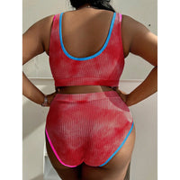 0XL - 4XL New Tie Dye Bikini Large Size Swimwear Plus Size Women Swimsuit Female Two-Pieces Bikini Set Bather Bathing Suit V5948