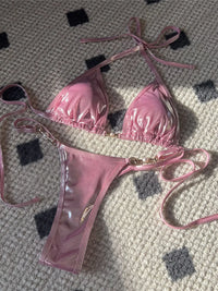 New PU Faux Leather Halter Mini Thong Bikini Female Swimsuit Women Swimwear Two-Pieces Bikini Set Bather Bathing Suit Swim V5206