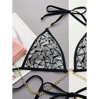 New Bling Sequins Halter Metal Chains Bikini Women Swimwear Female Swimsuit Two-Pieces Bikini Set Bather Bathing Suit Swim V4865