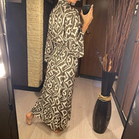 Printed Long Sleeve With Belt V Neck Beach Dress Beach Wear Beachwear Beach Cover Up Cover-upsWomen sunscreen clothing V6174