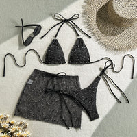 3PCS With Hollow Out Skirt Halter Bikini Female Swimsuit Women Swimwear Three-Pieces Bikini Set Bather Bathing Suit Swim V6451