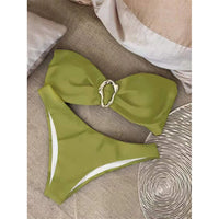 7 Colors Bandeau Metal Ring Brazilian Bikini Female Swimsuit Women Swimwear Two-Pieces Bikini Set Bather Bathing Suit Swim V6516