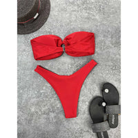 Wrinkled Bandeau High Cut Bikini Women Swimwear Female Swimsuit Two-Pieces Bikini Set Strapless Bather Bathing Suit Swim V3367
