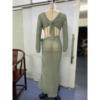 Hollow Out See Through Long Sleeve Crochet Knitted Tunic Beach Cover Up Cover-ups Beach Dress Beach Wear Beachwear Female V5991