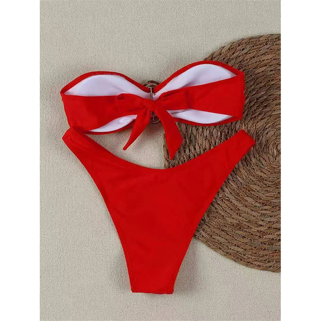 7 Colors Bandeau Metal Ring Brazilian Bikini Female Swimsuit Women Swimwear Two-Pieces Bikini Set Bather Bathing Suit Swim V6516