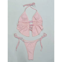 S - XL Wrinkled Bikini Halter Tankini Female Swimsuit Women Swimwear Two-Pieces Bikini Set Padded Bather Bathing Suit Swim V7819