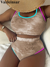 0XL - 4XL New Tie Dye Bikini Large Size Swimwear Plus Size Women Swimsuit Female Two-Pieces Bikini Set Bather Bathing Suit V5948