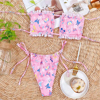 Sexy Leopard Bandeau Brazilian Bikini Swimsuit Female Swimwear Women Two-Pieces Bikini Set Pleated Bather Bathing Suit V1242L