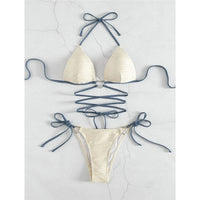New Wrap Around Halter Wrinkled Bikini Women Swimwear Female Swimsuit Two-Pieces Bikini Set Bather Bathing Suit Swim Lady V4081