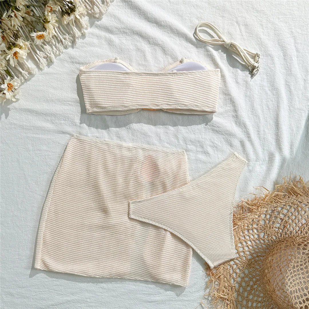 With Skirt High Leg Cut Brazilian Bikini Women Swimwear Female Swimsuit Three-pieces Bikini set Bather Bathing Suit Swim V6741