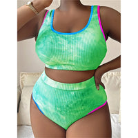 0XL - 4XL New Tie Dye Bikini Large Size Swimwear Plus Size Women Swimsuit Female Two-Pieces Bikini Set Bather Bathing Suit V5948