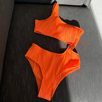 New Asymmetric Cut Out Wrinkled One Piece Swimsuit Women Swimwear Female One Shoulder Padded Bather Bathing Suit Swim Lady V4100