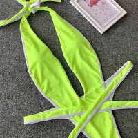 2026 Neon Green Women Swimwear High Cut Backless One Piece Swimsuit Female Bather Sexy Halter Bathing Suit Swim Monokini V1336G