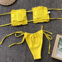 Sexy Leopard Bandeau Brazilian Bikini Swimsuit Female Swimwear Women Two-Pieces Bikini Set Pleated Bather Bathing Suit V1242L