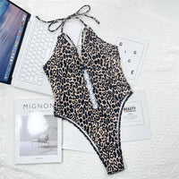 Leopard Metal Rings Halter Cut Out Monokini Women Swimwear One Piece Swimsuit Female High Leg Cut Bather Bathing Suit Swim V3752