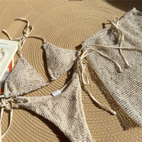 3PCS With Hollow Out Skirt Halter Bikini Female Swimsuit Women Swimwear Three-Pieces Bikini Set Bather Bathing Suit Swim V6451