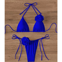 S - XL Sexy 3D Flowers Halter Strappy Bikini Women Swimwear Female Swimsuit Two-Pieces Bikini Set Bather Bathing Suit Swim V5297