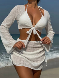 2026 Long Sleeve With Skirt Halter Bikini Women Swimwear Female Swimsuit Four-pieces Bikini set Bather Bathing Suit Swim V6358