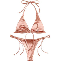 Sexy 13 Colors Halter Satin Brazilian Bikini Women Swimwear Female Swimsuit Two-Pieces Bikini Set Bather Bathing Suit Swim V4966