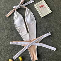 2026 Neon Green Women Swimwear High Cut Backless One Piece Swimsuit Female Bather Sexy Halter Bathing Suit Swim Monokini V1336G
