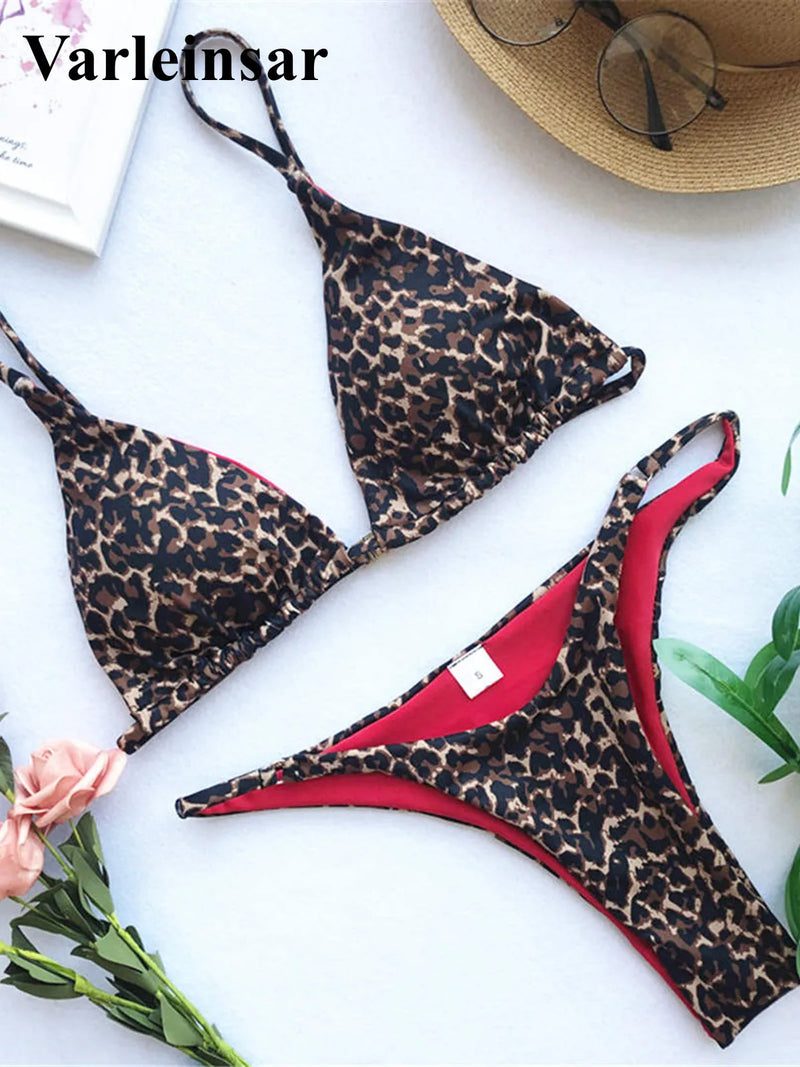 XS - L Sexy Leopard Brazilian Bikini Swimsuit Female Swimwear Women Two-Pieces Bikini Set Bather Bathing Suit Swim Wear V1149