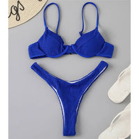 New Ribbed Underwired High Cut Bikini Swimsuit Female Swimwear Women Two-Pieces Bikini Set Thong Bather Bathing Suit Swim V2697B