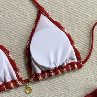 With Pants Striped Halter Bikini Female Swimsuit Women Swimwear Three-Pieces Bikini Set Brazilian Bather Bathing Suit Swim V7838